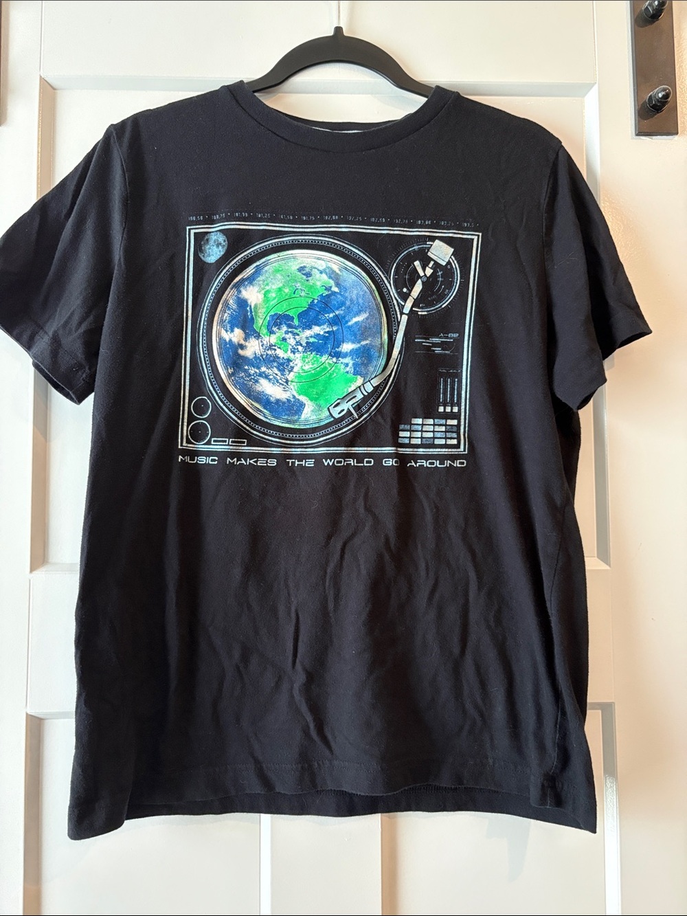 Black Kids Short-Sleeve Tee with Earth Turntable Graphic